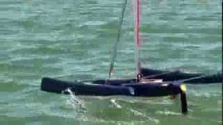 Fast hydrofoiling sailing with RC Multihull [upl. by Imuy937]