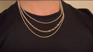 Size comparison amp 25mm Rope Chain Honest Review 14k Gold Rope 4mm3mm25mm [upl. by Amej]