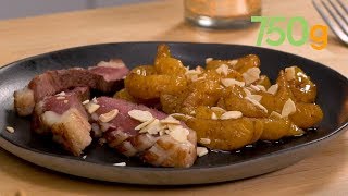 Recette de magret de canard aux clémentines et aux amandes  750g [upl. by Nowahs]