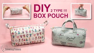 DIY EASY BOX POUCH  2 TYPES  Makeup Bag Travel Toiletry bag Tutorial sewingtimes [upl. by Milli]