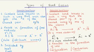 Types of Bond fission Homolytic and Heterolytic bond fission [upl. by Efal797]