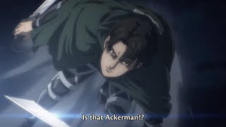 English sub Mikasa VS Warhammer Titan and Levi saves Eren  Shingeki no Kyojin Season 4 episode 6 [upl. by Vergos]