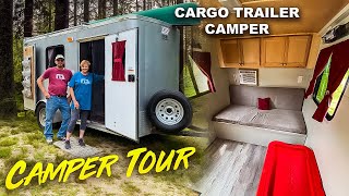 LOW COST  Cargo Trailer Camper DIY Conversion TOUR [upl. by Sinned812]