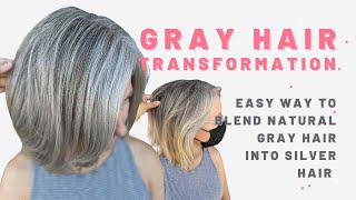 Gray Hair Transformation HOW TO BLEND NATURAL GRAY HAIR INTO SILVER USING 16 FOILS [upl. by Nilkcaj]