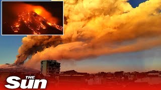 Italian volcano Mount Etna spectacular new eruption [upl. by Eidnam]