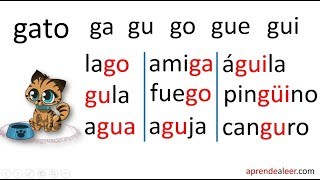 Palabras con ga gue gui go gu para niños [upl. by Llecrup]