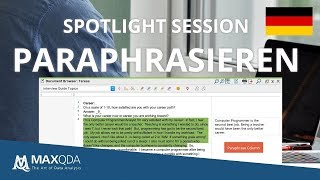 MAXQDA Spotlight Session  Paraphrasen Daten zusammenfassen amp Codesystem entwickeln [upl. by Esertak]