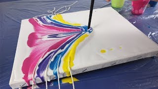 Acrylic Pouring String Pull Abstract Floral Painting [upl. by Lirbaj997]