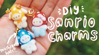 DIY sanrio charms with mushroom hats Polymer clay tutorial [upl. by Akila]