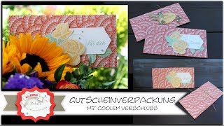 Gutscheinverpackung basteln mit besonderem Verschluss  Stampin´Up  Gutscheinhülle für A4 basteln [upl. by Eytteb]