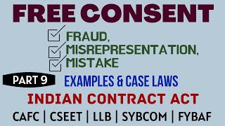 Fraud  Misrepresentation  Mistake  Free Consent  Indian Contract Act  Caselaws  Example [upl. by Alyks]