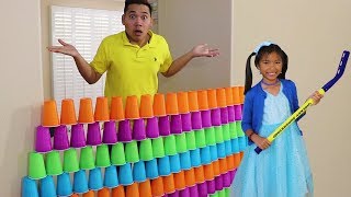 Wendy Pretend Play STACKING Game with Giant Cup Wall [upl. by Leban482]