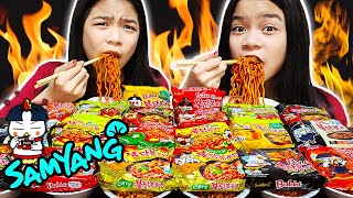 SAMYANG SPICY NOODLE CHALLENGE  Tran Twins [upl. by Martreb]