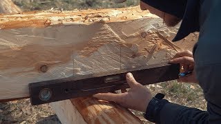 How To Build A Log Cabin  Simple Straight Lap Notch From Hewn Logs [upl. by Bekelja537]