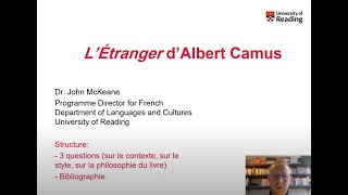 French L’Étranger d’Albert Camus  Dr John McKeane University of Reading [upl. by Araid]