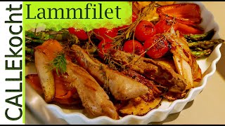 Lammfilet aus der Grillpfanne  Rosa gebraten  Rezept [upl. by Assenev]