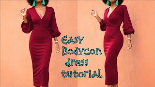 Easy bodycon dress cutting and stitching tutorial Beginners friendly [upl. by Ecilef]