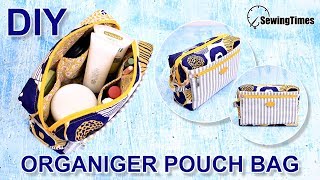 DIY Organizer Pouch Bag  travel makeup pouch sewing  cosmetic toiletry bag tutorial sewingtimes [upl. by Nymassej]