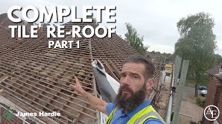 COMPLETE TILE REROOF PART 1 [upl. by Nosiddam]