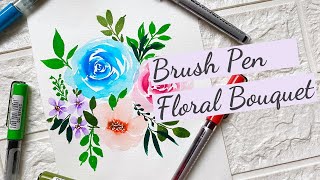 Brush Pen Floral Bouquet  How to Paint Loose Floral Bouquet for Beginners [upl. by Aba]