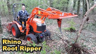 Tree stump removal with a Kubota B2261 Compact Tractor using the Rhino Root Ripper [upl. by Endo36]