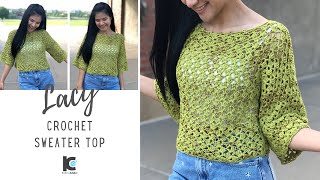 HOW TO CROCHET SWEATER TOP  Lacy Crochet Sweater Top  Free Pattern XSXXL [upl. by Vernon]