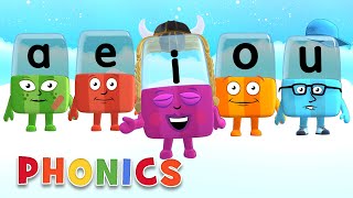 Phonics  Learn to Read  A E I O U  Learning Vowels  Alphablocks [upl. by Leimad]