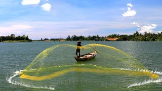 Awesome Cast Net Fishing Skill  Traditional Net Catch Fishing in The River Catch Tons of Big Fish [upl. by Jobey]