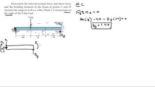 Determine the normal shear force and bending moment at C and D [upl. by Maynord]