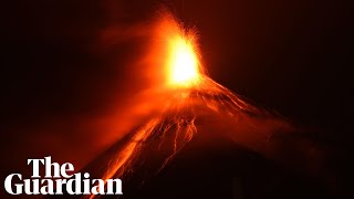 Guatemalas Fuego volcano bursts redhot lava and ash in latest eruption [upl. by Aihsak]