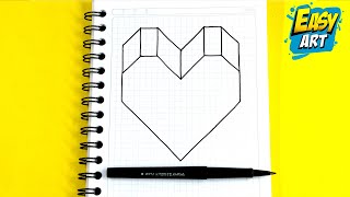 🟥 Dibujos 3D ❤ Como Dibujar un CORAZON en 3D en Cuadricula  How to Draw 3D HEART on a grid Easyart [upl. by Inge161]