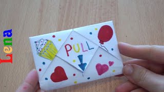 Überraschungskarte Geburtstag Umschlag basteln Emoji PullTab Origami envelope💚Surprise Birthday Card [upl. by Anifesoj]