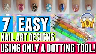 7 EASY NAIL ART DESIGNS THAT ONLY REQUIRE A DOTTING TOOL  Spangley Nails [upl. by Asseram997]