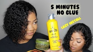 Lazy 5 Minute Lace Wig Install  No Glue Needed [upl. by Eylatan]