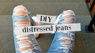 DIY how to distress jeans  sewamptell [upl. by Wylde873]