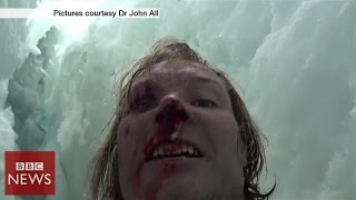 Climber films 20m crevasse fall in Himalayas  BBC News [upl. by Oilenroc]