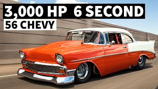 3000hp 6 Second Street Driven ’56 Chevy With Twin Turbos and Steel panels [upl. by Hux]