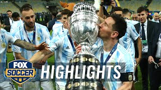 Messi captures elusive first international tournament title  2021 Copa América Highlights [upl. by Ellesirg940]