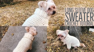 Warm Chunky Long Sleeve Dog Sweater Crochet Tutorial [upl. by Yornek449]