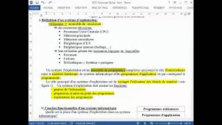 COURS 01 système dexploitation [upl. by Asilav]