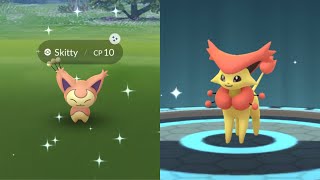 Catching New Shiny Skitty In Pokemon Go Shiny Delcatty Evolution Hoenn Throwback Event [upl. by Kee]