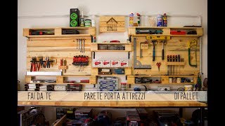 🏚 FAI DA TE 🛠 PARETE PORTA ATTREZZI DI PALLET 💡 [upl. by Quickman342]