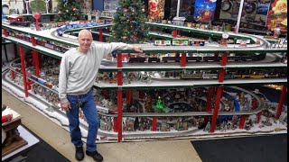 Greatest Christmas Model RR Railroad Train Layout in Tire Shop  Awesome Lionel O Scale Gauge trains [upl. by Lucho]