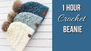 1 Hour Crochet Beanie Easy Pattern [upl. by Kamerman]