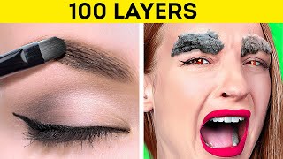 100 LAYERS CHALLENGE  Ultimate 100 Layers Of Food Makeup Clothes Toilet Paper by 123 Go GENIUS [upl. by Anilah]