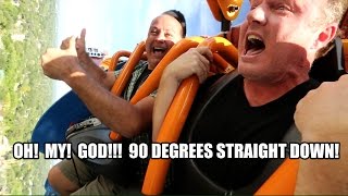 Falcons Fury INSANE Crazy 90 Degree Drop Tower at Busch Gardens Tampa [upl. by Noryb]