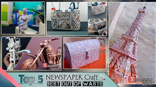 Top 5 Newspaper Crafts Ideas  Easy Craft Newspaper craftDIYS IDEAS [upl. by Piefer382]