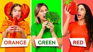 EATING ONLY ONE COLOR OF FOOD FOR 24 HOURS  Last To STOP Eating Wins Pranks by 123 GO CHALLENGE [upl. by Dahsra]