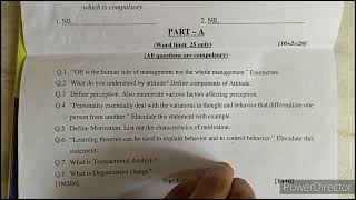 Organisational Behaviour MBA 1st sem previous year question paper [upl. by Reinaldos]