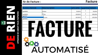 Facture automatisé  Tutoriel Excel  DE RIEN [upl. by Noonberg]